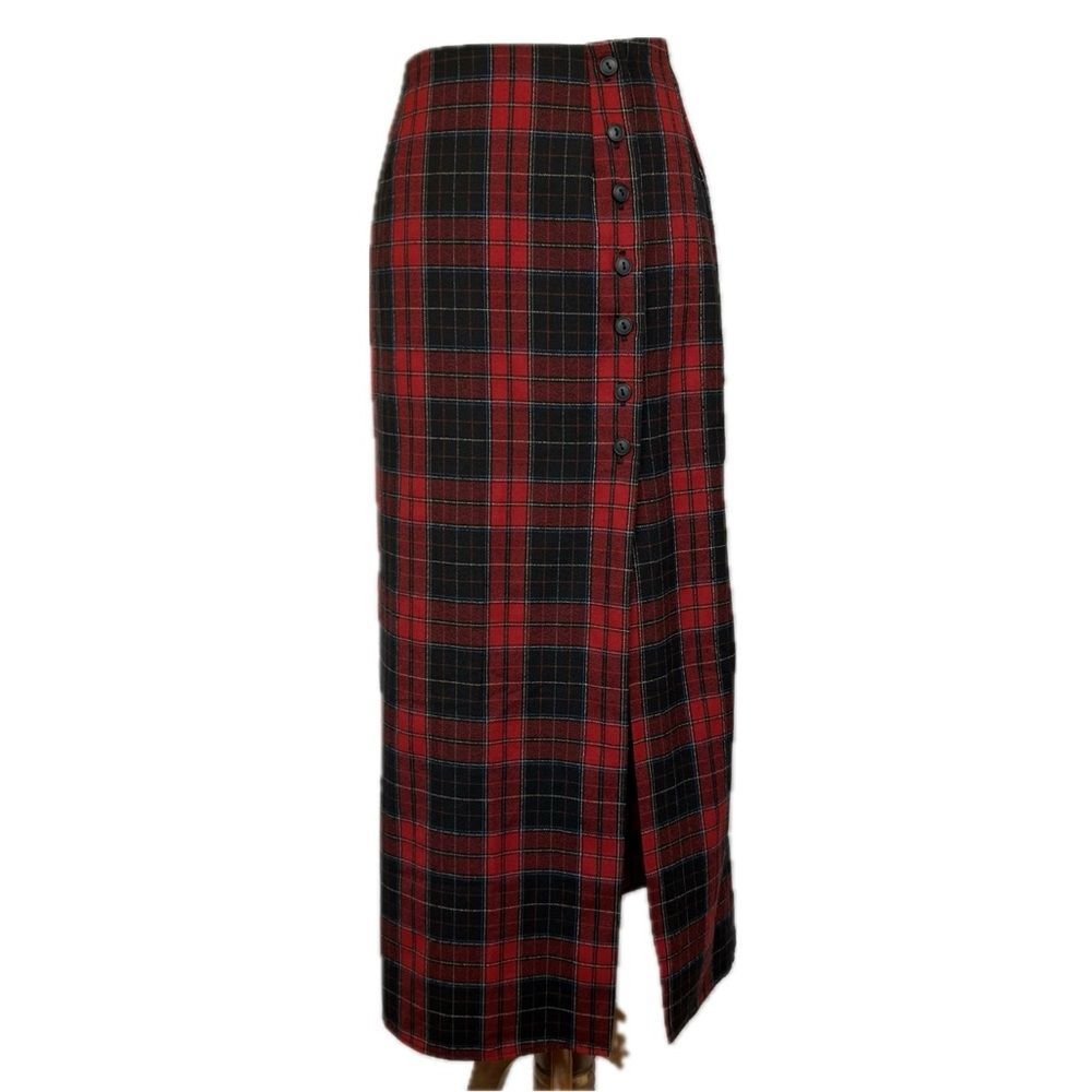 Ultra Pink Red Plaid Tartan Maxi Wrap Skirt Size 9 Runs S Slit Grunge Y2K Fall